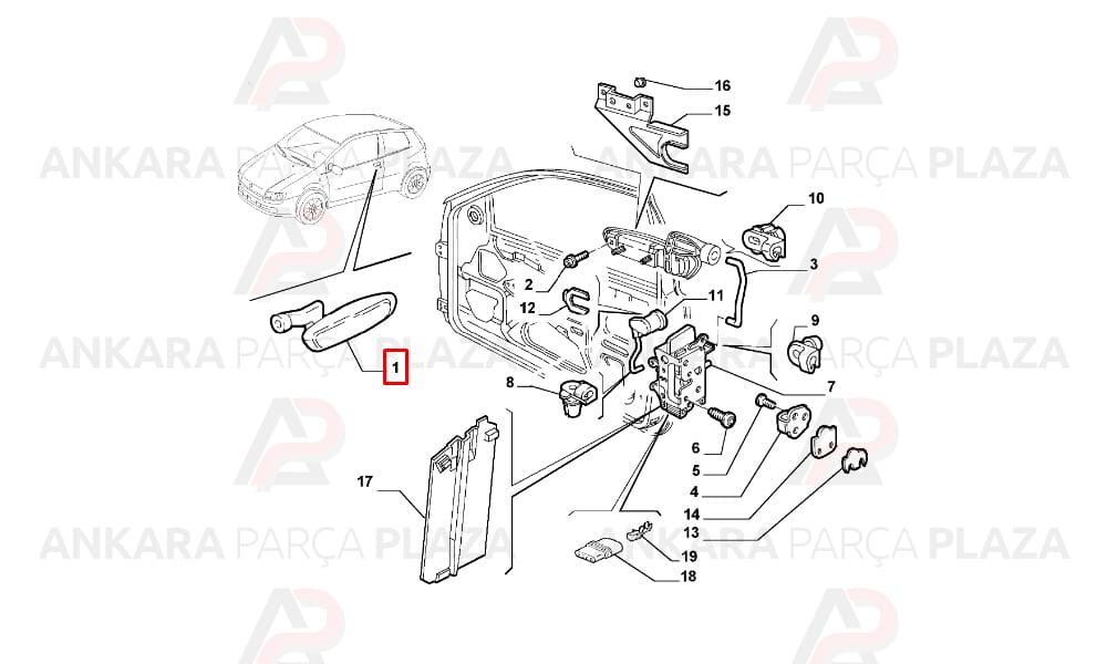 Punto 03 - 06 Arka Kapı Dış Açma Kolu Sağ Siyah 735276364
