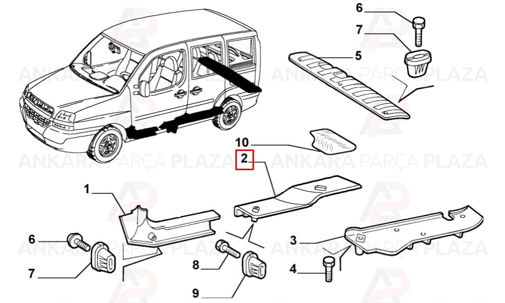 Doblo 01 - 05 Arka Marşbiyel Plastiği Sağ Sürgülü Kapı Meydan