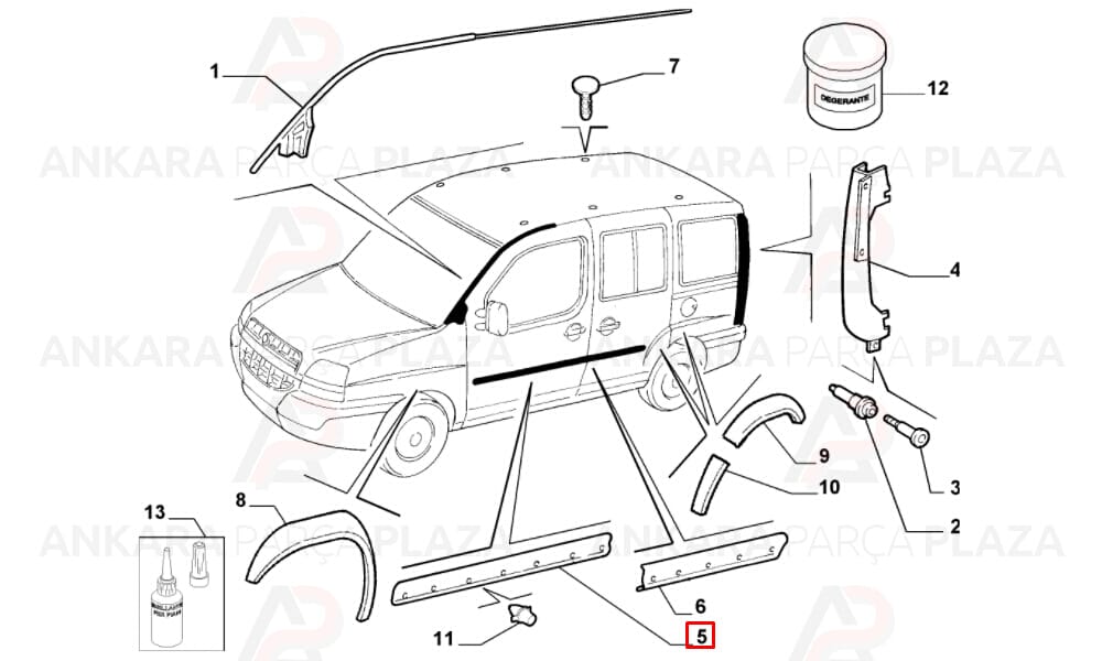 Doblo 01 - 05 Ön Kapı Bandı Sağ 735294278