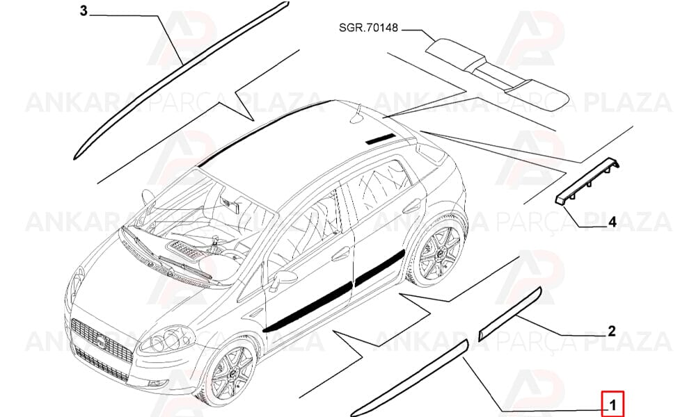 Fiat Punto 03 - 06 Ön Kapı Bandı Sol Siyah 735410812