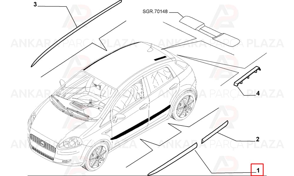 Fiat Punto 03 - 06 Ön Kapı Bandı Sağ Siyah 735410815
