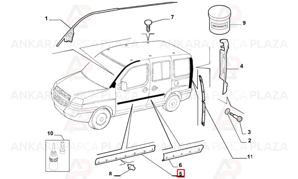 Doblo 06 - 10 Ön Kapı Bandı Sağ Siyah Pütürlü Segmanlı 735417813