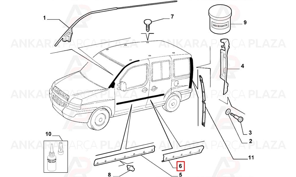 Doblo 06 10 Arka Kapı Bandı Sağ Siyah Pütürlü Segmanlı 735417816