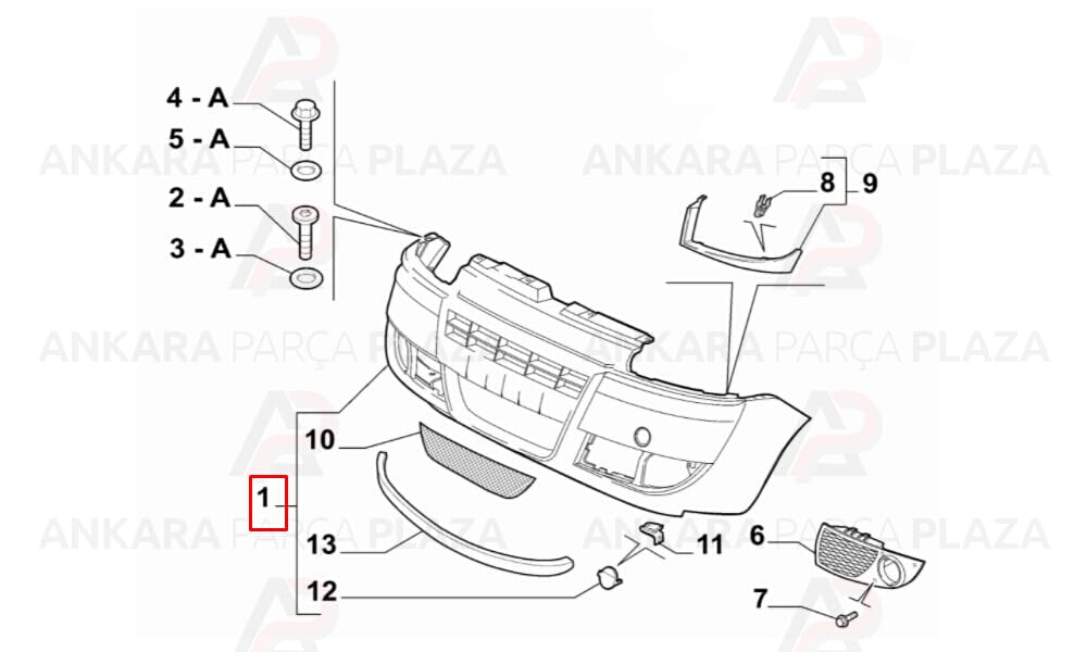 Doblo Ön Tampon 2006 - 2010 Arası Izgaralı 735417815 Meydan