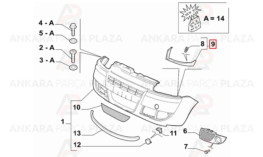 Doblo 06 - 10 Far Alt Çıtası Sol Siyah Meydan