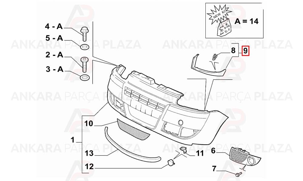 Doblo 06 - 10 Far Alt Çıtası Sağ Siyah Meydan