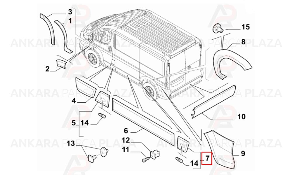 Ducato 14-20 Arka Çamurluk Bandı Ön Taraf Sol Delikli Meydan