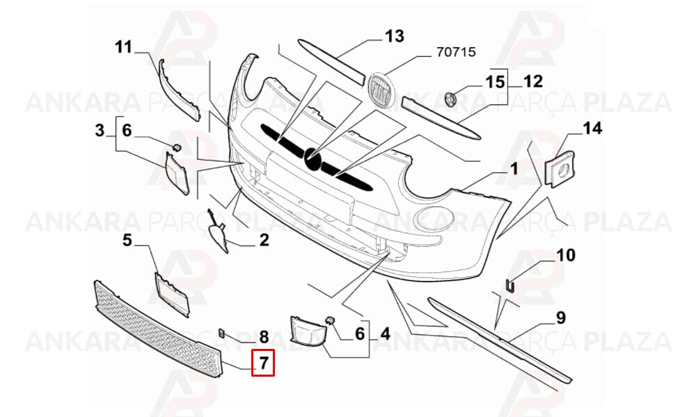Fiat 500 Tampon Izgarası Ön 2010 - 2014 Meydan