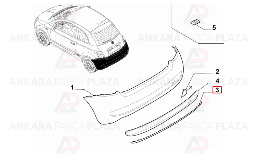 Fiat 500 Tampon Spoileri Arka 2010 - 2014 Meydan