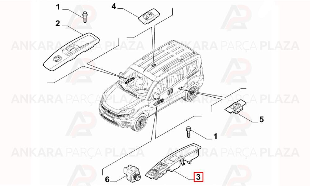 Fiorino, Doblo Cam Düğmesi Sol Orijinal 735498680