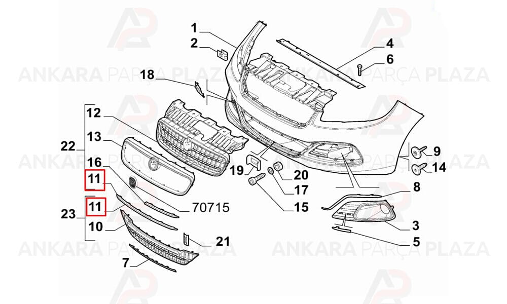 Linea Ön Panjur Çıtası Ön Orta Alt 2012 - 2017 Meydan