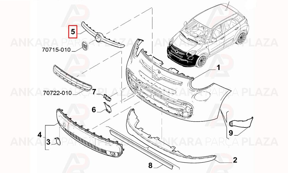Fiat 500L 13 - 16 Ön Panjur Nikelajlı 735559060