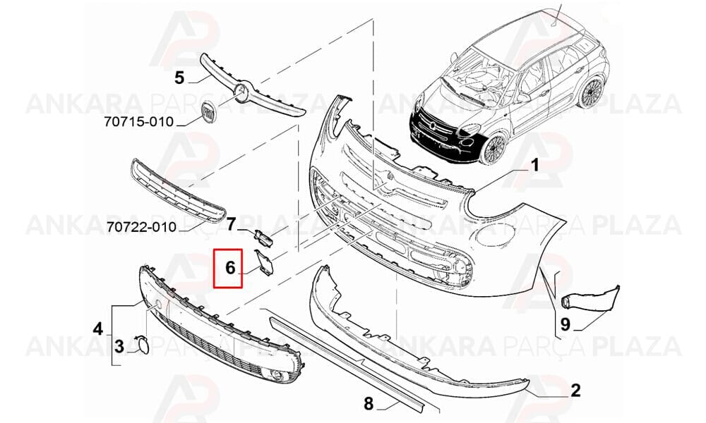 Fiat 500 Tampon Izgarası Kapağı Ön İç Alt 2012 Sonrası Dega