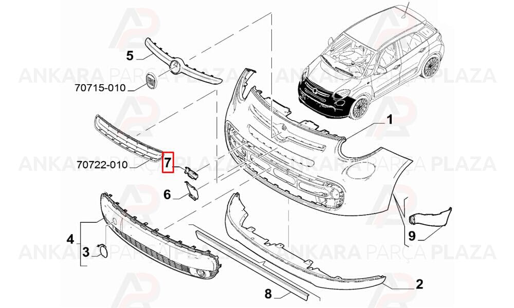 Fiat 500 Tampon Izgarası Kapağı Ön İç Üst 2012 Sonrası Dega