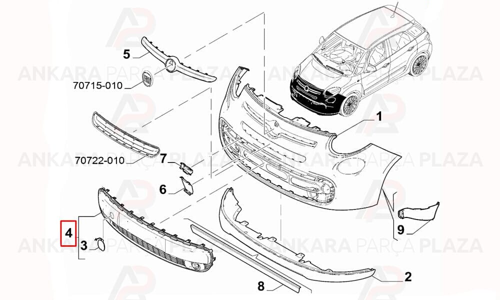 Fiat 500 Tampon Izgarası Ön 2013 - 2016 Meydan
