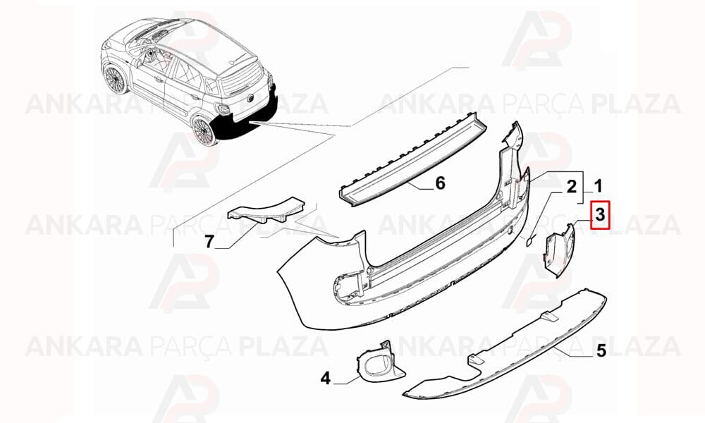 Fiat 500L Tampon Bandı Arka Sağ 2013 - 2016 Meydan