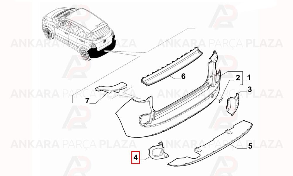 Fiat 500L 13 - 16 Arka Tampon Bandı Sol Sis Delikli 735559352