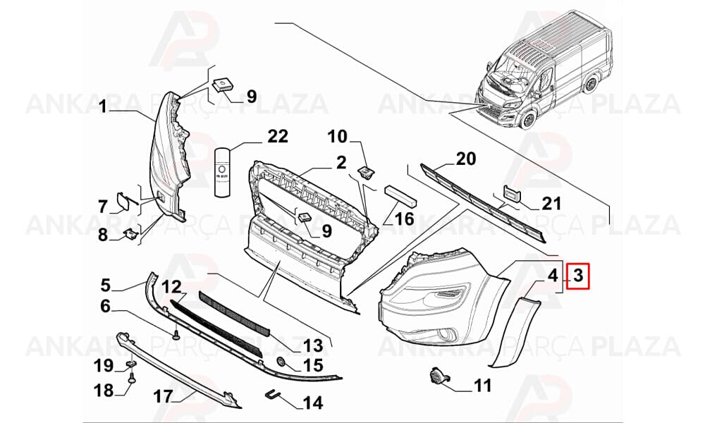 Ducato 14 - 20 Ön Tampon Ucu Sol Siyah Sis Deliksiz 735589786