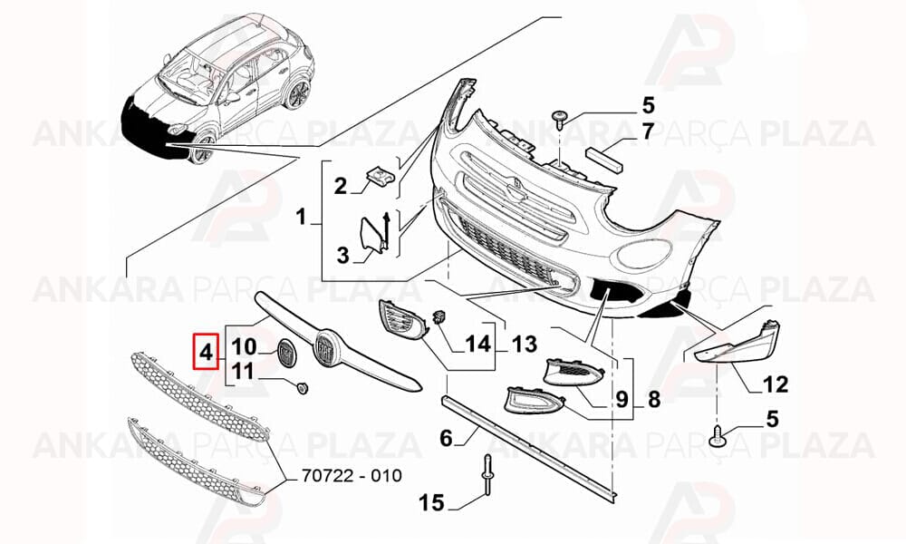 Fiat 500X 15 - 18 Ön Panjur Nikelajlı 735614549