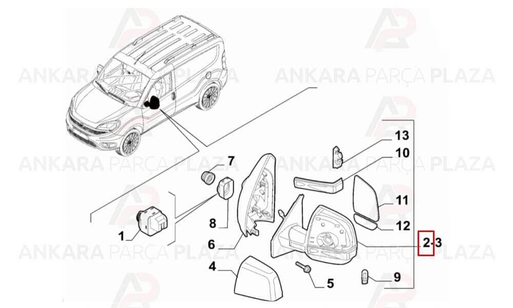 Doblo 3 Yan Ayna Sağ Art