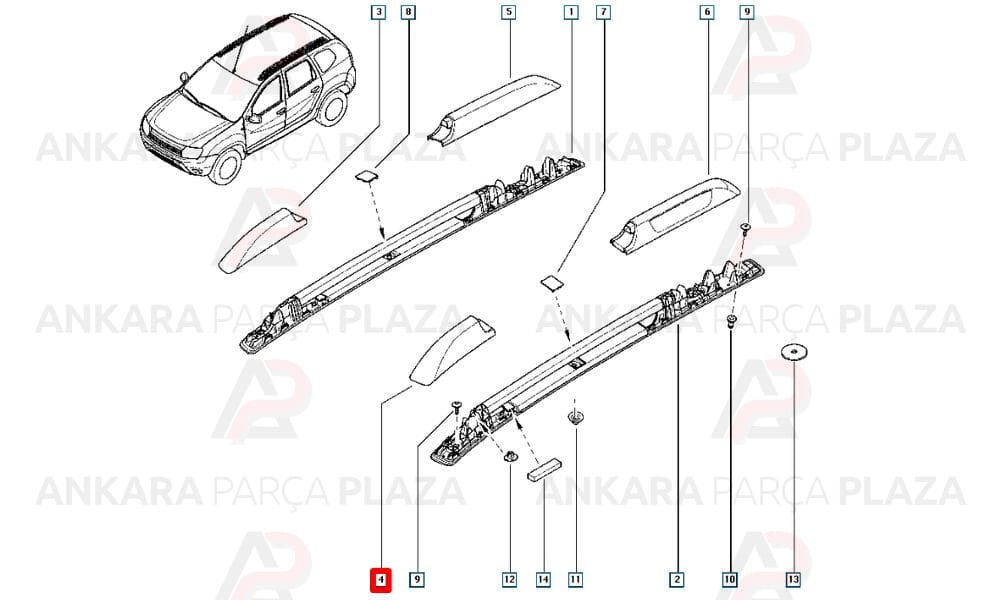 Duster 4X2 Tavan Barı Kapağı Ön Sol Orijinal 738830089R