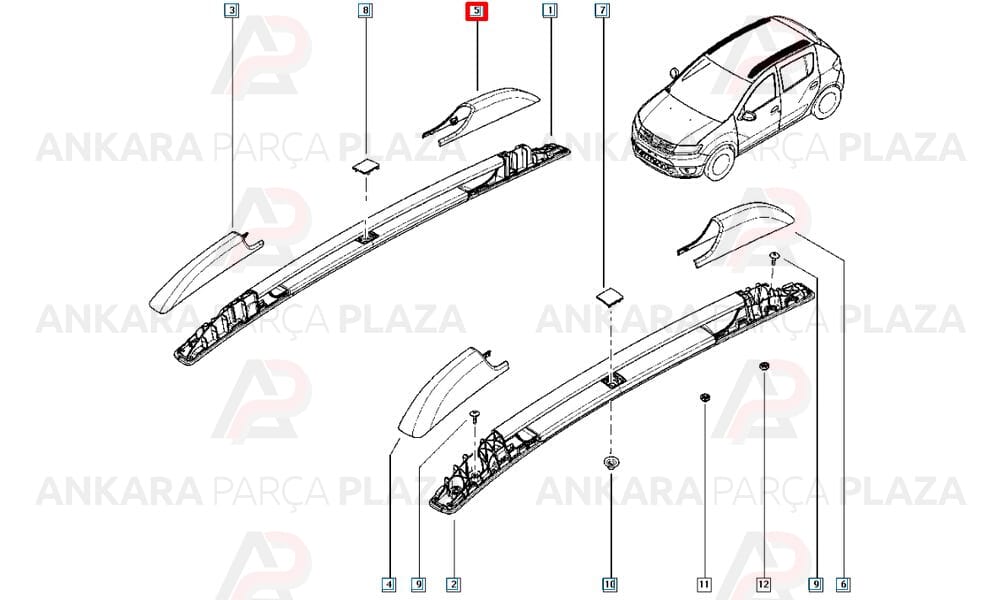 Sandero Tavan Barı Kapağı Arka Sağ İthal Orijinal 738861379R-1
