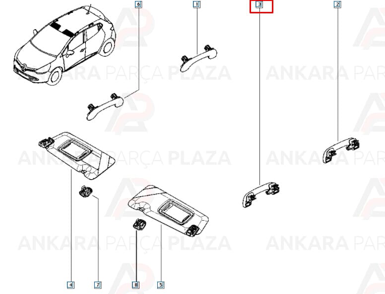 Clio Fluence Megane 3 Tavan El Tutamağı Ön Sağ Meydan