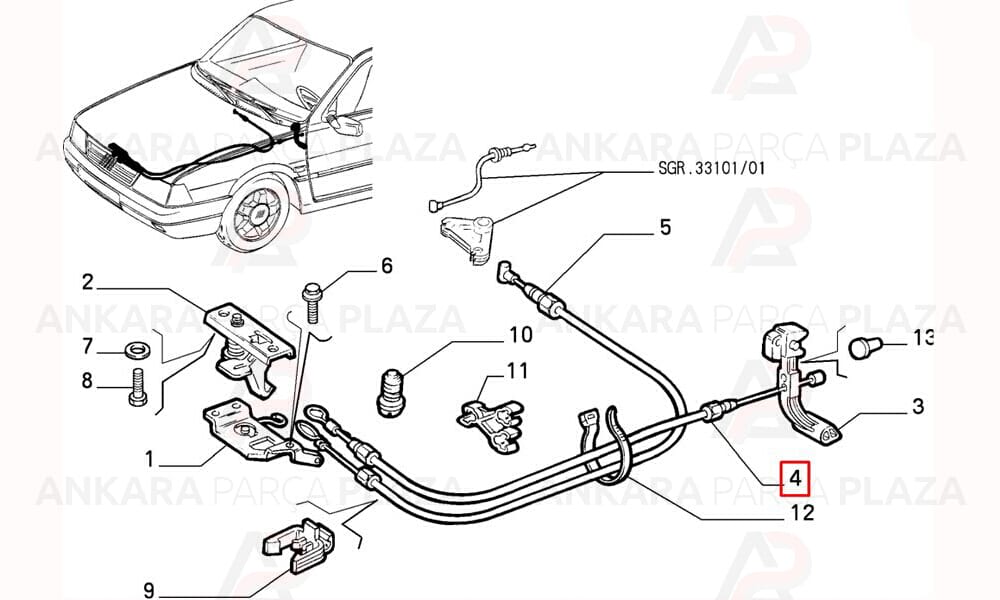 Kaput Açma Teli Fiat Tipo / Tempra
