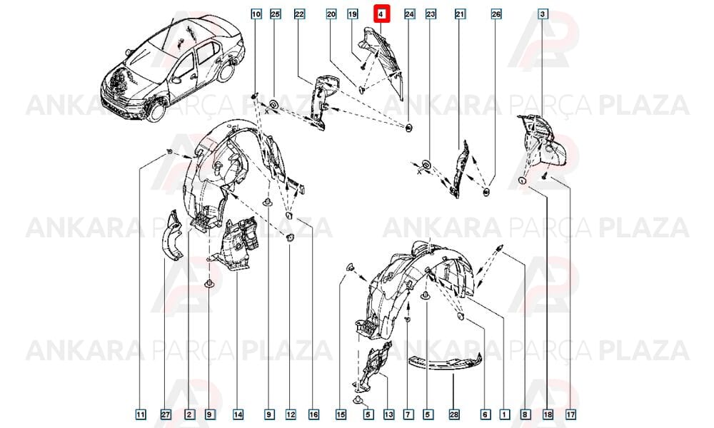 Symbol Joy Arka Çamurluk Davlumbazı Arkanın Arkası Sağ 2013 - 2018 Arası Orijinal 767485737R