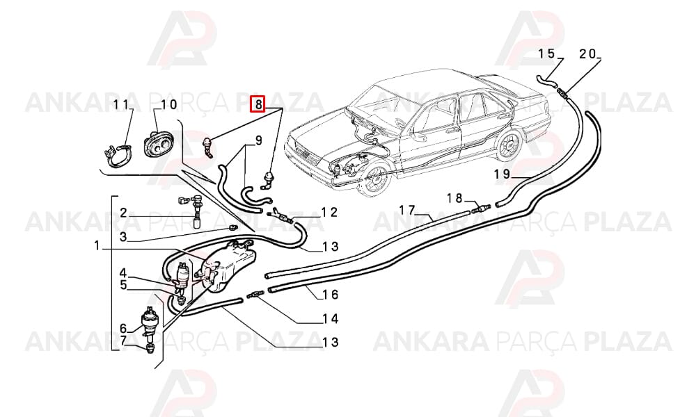 Fiat Tempra, Tipo Ön Cam Su Fıskıye Memesi Dekar