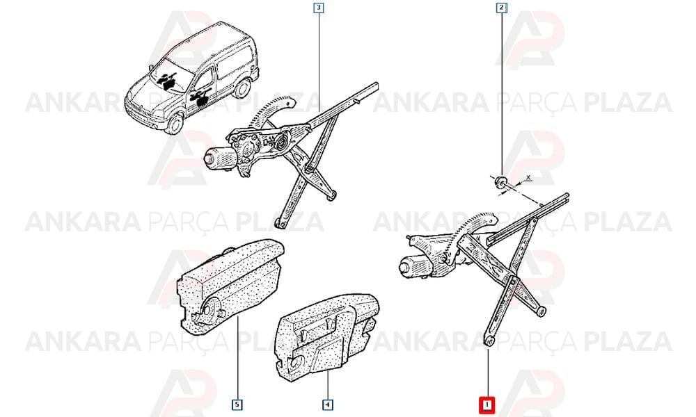 Cam Mekanizması Ön Sol Motorlu + Elektrikli Renault Kangoo 1
