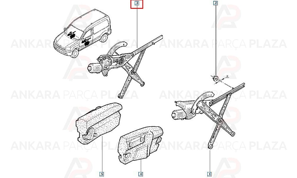 Cam Mekanizması Ön Sağ Motorlu + Elektrikli Renault Kangoo 1