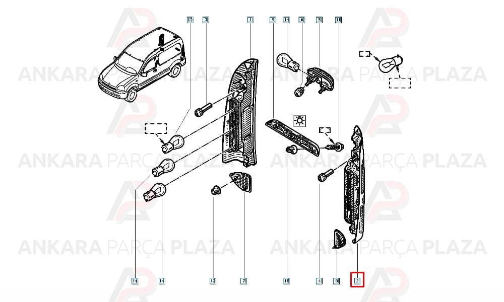 Kangoo Stop Lambası Tek Kapı Sol 1997 - 2002 Orijinal 7700308715