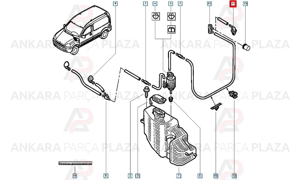 Renault Kangoo 98 - 03 Arka Cam Su Fiskiye Memesi 7700308816