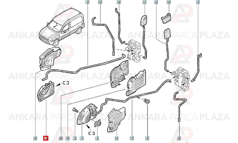 Kapı İç Açma Kolu Sağ Kangoo Twingo Siyah 7700309314