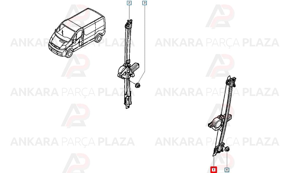 Renault Trafic 2 Cam Mekanizması Ön Sol Motorlu + Elektrikli Valeo