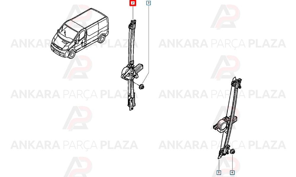 Trafic 2 Cam Kaldırma Krikosu Mekanizması Ön Sağ Elektrikli Seger
