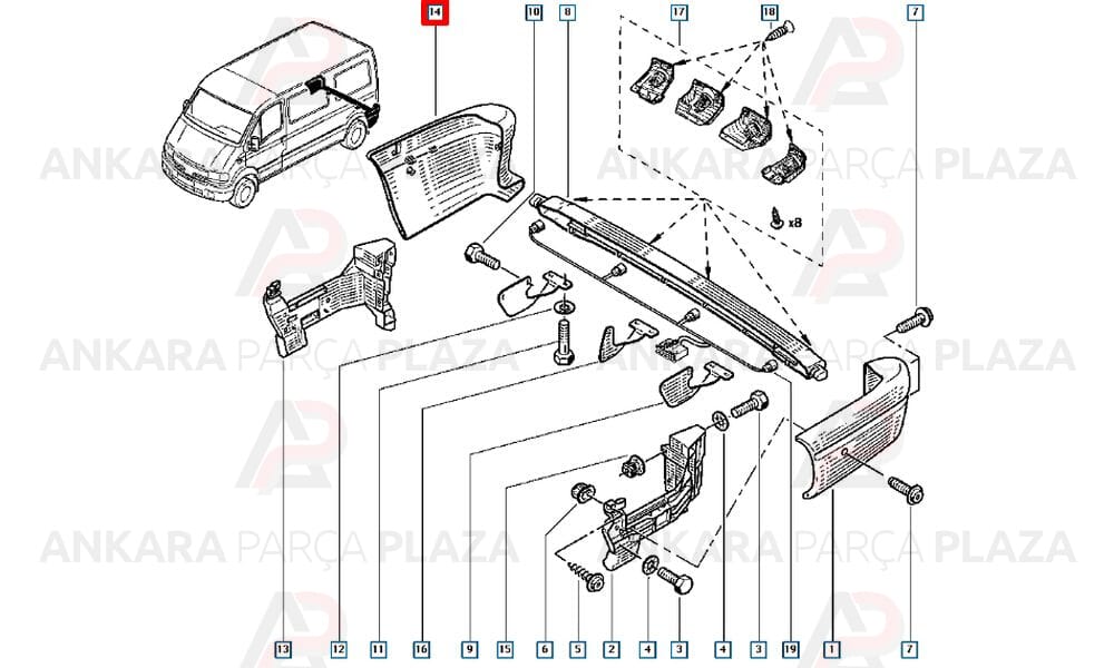 Renault Master 97 - 03 Arka Tampon Ucu Sağ Meydan
