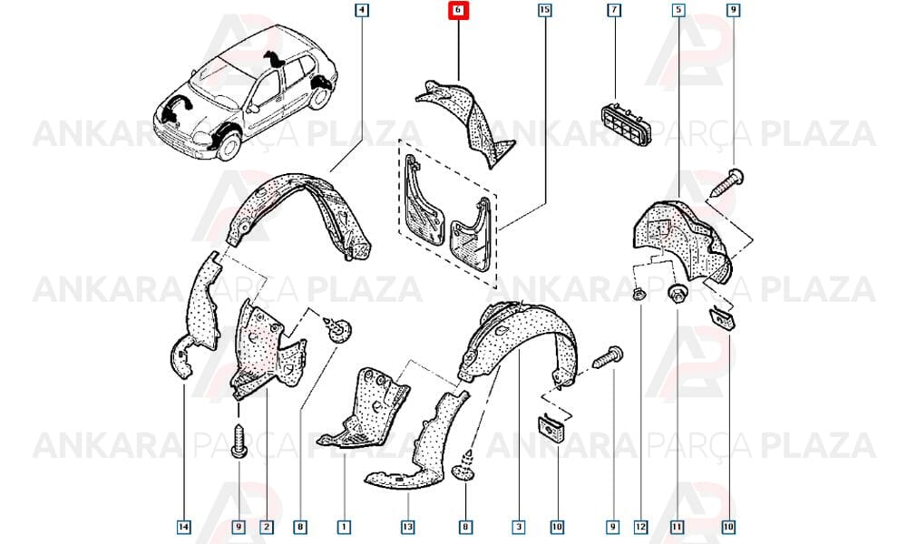 Clio Arka Çamurluk Davlumbazı Sağ 1999 - 2002 Arası Hatchback Meydan