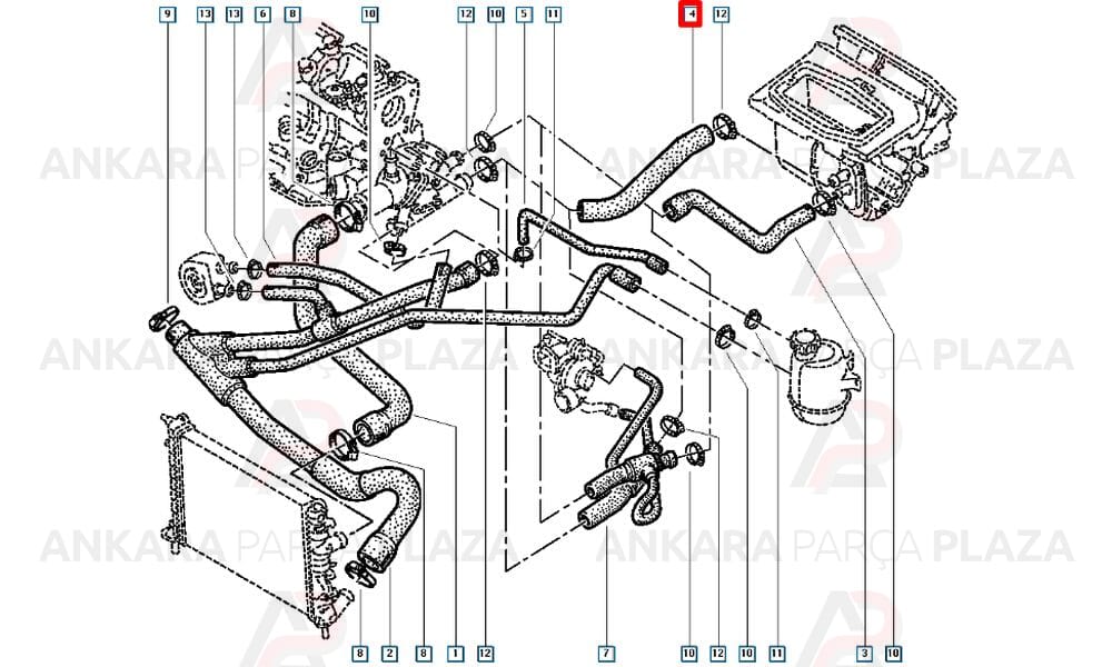 Kalorifer Hortumu Renault : Megane 1, Scenic 1 1.9 Dci