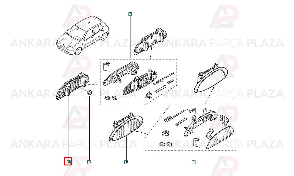 Kapı Kolu Dış Ön Arka Sağ Renault Clio Symbol