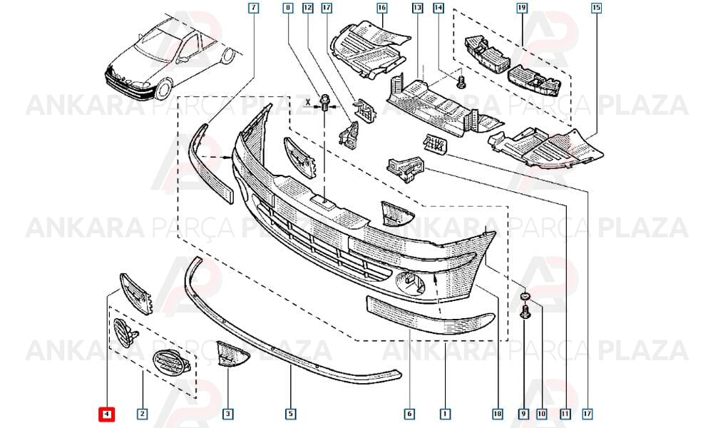 Megane 1 Tampon Izgarası Kapağı Ön Sağ Orijinal 7700426528