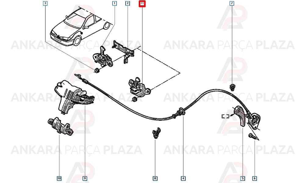 Renault Megane 99 - 02 Kaput Kilidi Uzun 7700427087