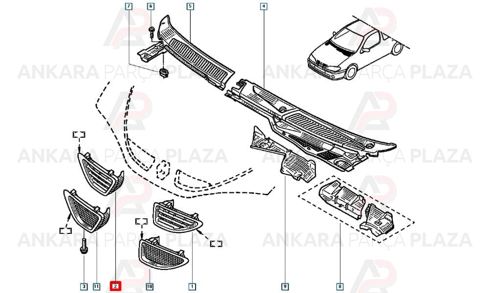 Megane 99 - 02 Ön Panjur Siyah Sağ Nikelaj Kaplamalı 7700428964