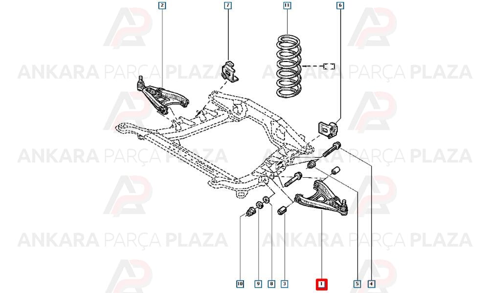 R19 Europa 92 - 01 Ön Alt Tabla Sol Rotilli Salıncak 7700430765