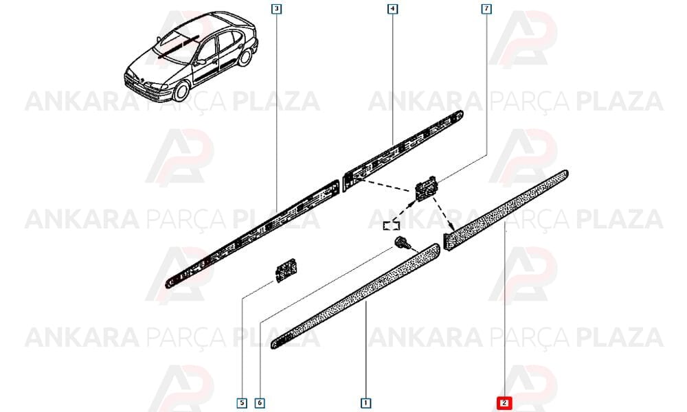 Megane 1 1998 - 2002 Kapı Çıtası Arka Sol Pleksan