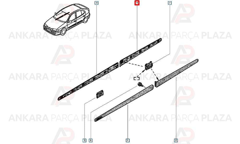 Megane 99 - 02 Arka Kapı Bandı Sağ Klipsli 7700430880