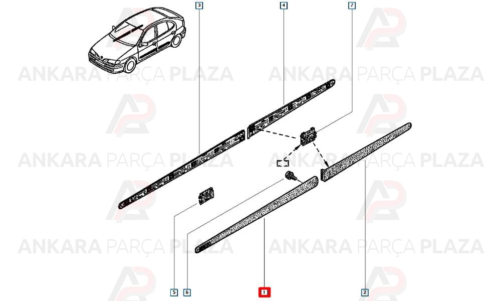 Megane 1 1998 - 2002 Kapı Çıtası Ön Sol Pleksan