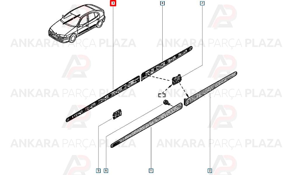 Megane 1 1998 - 2002 Kapı Çıtası Ön Sağ Pleksan
