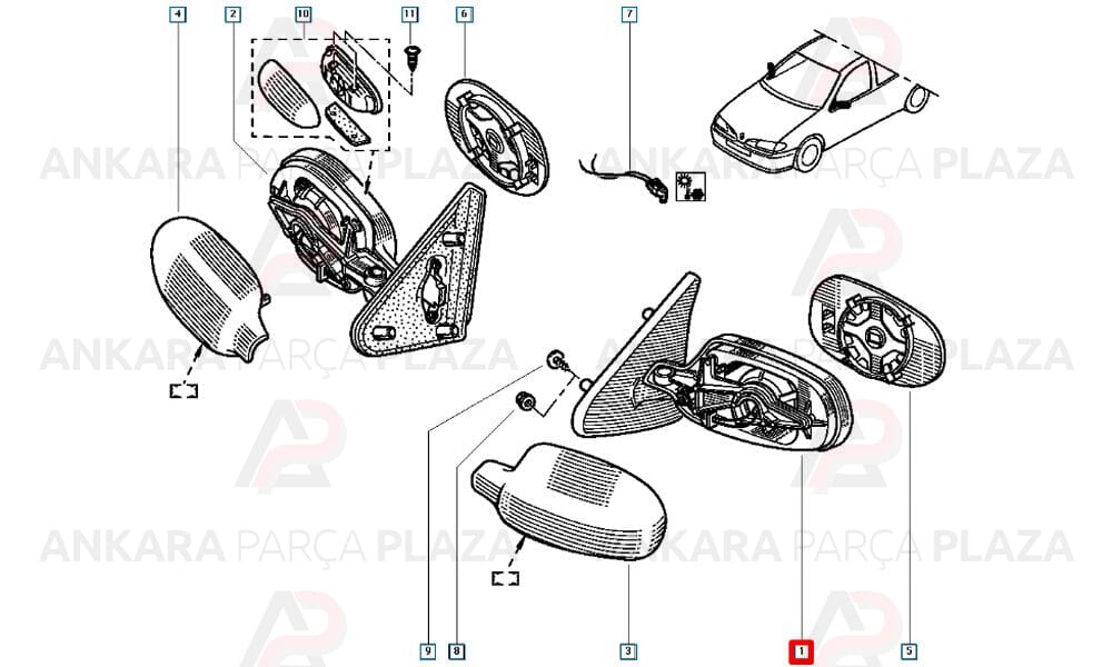 Megane 1 Yan Ayna Sol 1999 - 2002 Orijinal 7700431469